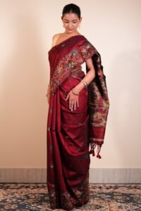 Gulnaar Crimson Bloom Saree